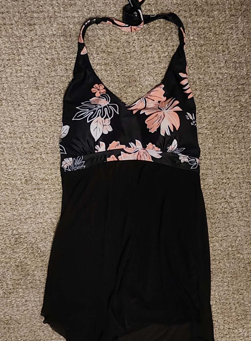 Floral Print V-Neck Halter Tummy Control Swimdress